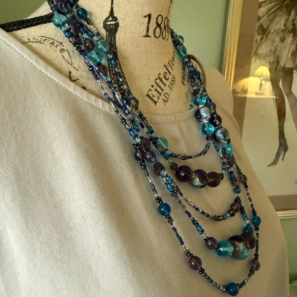 Multi-Colored Glass Bead Multi Strand Necklace - image 3